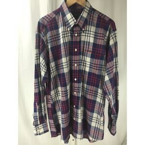 Gitman Bros Cotton Red White Blue Plaid LS Button Front Shirt Sz L